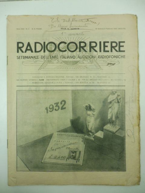 Radiocorriere. Settimanale dell'Ente italiano audizioni radiofoniche, anno VIII, n. 5